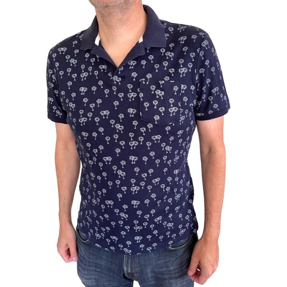 Banana Republic Polo Men Size Medium M Luxury Touch cotton Blue palm - Picture 10 of 15